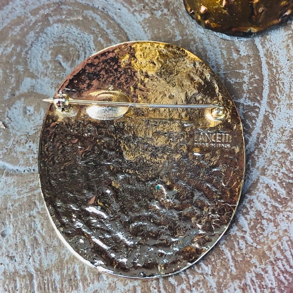 Vintage 1980s Lancetti Italy brooch moon enamel teal & white enamel - Picture 5 of 6